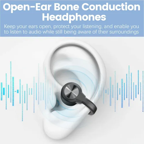 Vista 2 de True Bone Conduction - Auriculares deportivos de oreja abierta Bluetooth 5.3, inalámbricos, 30 horas, tiempo de reproducción, IPX4, impermeables