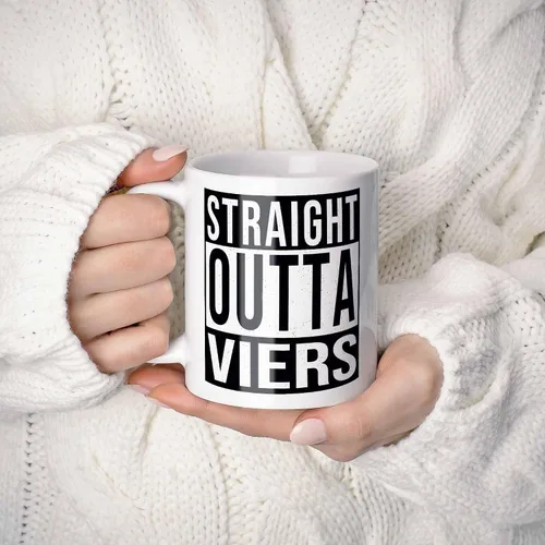 Vista 2 de Viers Last Name Gift. Personalized, Custom "Straight Outta" Surname Sign Coffee Mug. 11 Ounces.