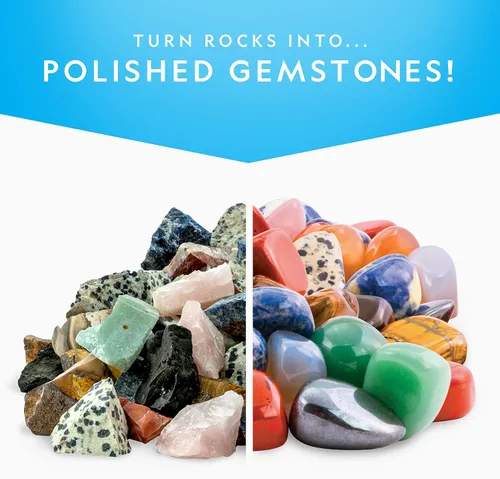 Vista 2 de Kit de recambio para pulidor de rocas National Geographic 3 libras de piedras preciosas y rocas en bruto para pulir, incluyendo amatista y cuarzo.