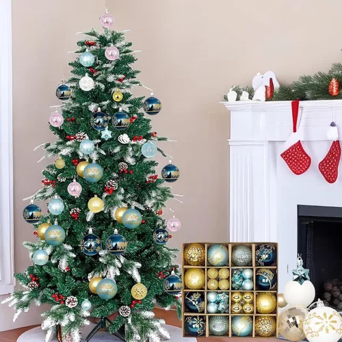 Vista 2 de Juego de 44 adornos de bolas de Navidad, adornos de bolas de Navidad inastillables para Navidad, vacaciones, corona y decoraciones de fiestas