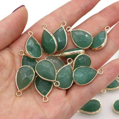 Vista 2 de LE SKY Colgantes de piedra natural con forma de gota de agua facetada de chakra de aventurina verde reiki curación semi piedras preciosas colgantes