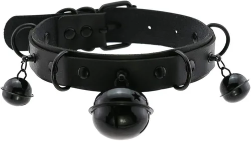 Vista 3 de Multicolor PU Simulated Leather Black-tone Silver-tone 4cm Large Bell Rivets Neckband Choker Necklace