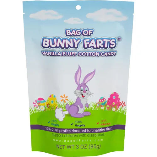 Vista 2 de Bolsa de pedos de conejo, algodón de azúcar de vainilla, gracioso relleno para cesta de Pascua para todas las edades, regalo de cumpleaños único