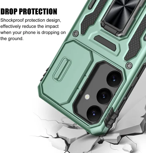 Vista 6 de Funda para Samsung Galaxy S24, a prueba de golpes, con cubierta deslizante para cámara y soporte de anillo giratorio + protector de pantalla