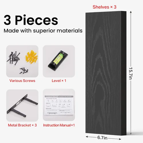 Vista 10 de BAYKA Estantes flotantes para pared, estantes de madera rústica montados en la pared para baño, dormitorio, sala de estar, cocina, estante colgante