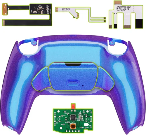 Vista 4 de eXtremeRate Chameleon Purple Blue - Kit de reasignación programable Rise 20 para controlador PS5 tablero de actualización y carcasa trasera
