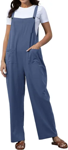 Vista 2 de Overol largo de algodón para mujer, estilo casual, holgado, talla grande