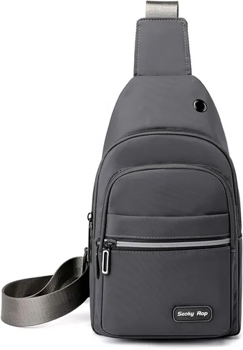 Vista 2 de Seoky Rop - Mochila tipo bandolera cruzada para hombres y mujeres, pequeña bolsa de pecho y hombro para viajes, senderismo, mochila de día, Gris