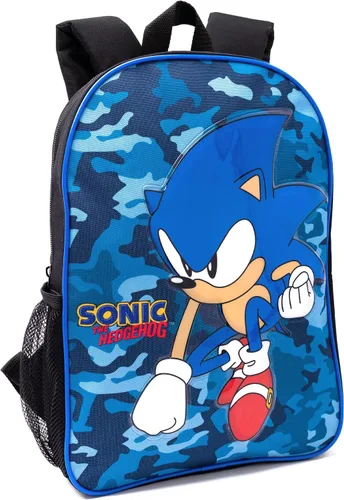 Vista 2 de Sonic The Hedgehog Mochila para niños Estuche escolar de camuflaje azul marino para niños, botella de agua Mercancía del juego, Azul, Mochilas