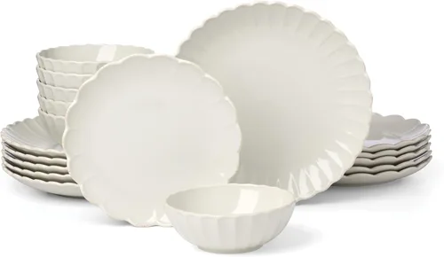Vista 22 de Lenox Juego de vajilla de gres, vajilla francesa de 12 piezas para 4, color blanco perle festoneado, servicio para 4, apto para lavavajillas, juego