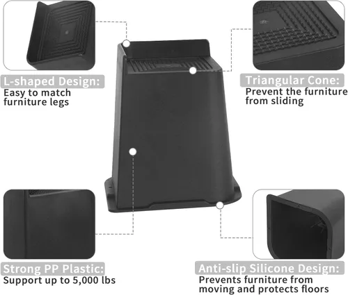 Vista 3 de Affogato Elevadores de cama, paquete de 4 elevadores de muebles resistentes de 6 pulgadas, extensores de patas de mesa, elevadores de cama