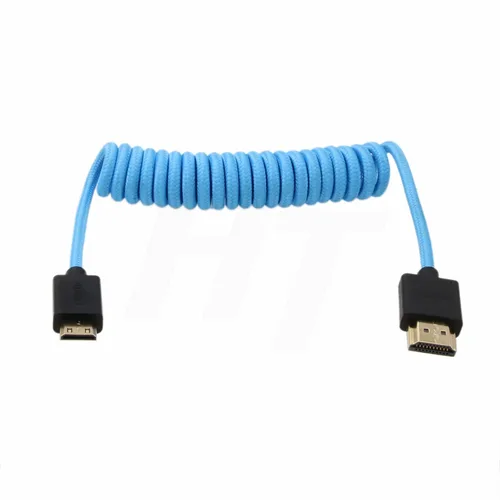 Vista 6 de 4K 60p 8K UHD Mini HDMI - Cable HDMI en espiral azul trenzado para Nikon D750 Sony Canon EOS R RP 5DIV ATOMOS Ninja V Portkeys Video Assist Monitor