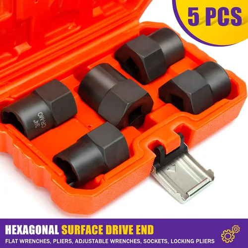 Vista 6 de Kit de extractor de pernos de 5 piezas, resistente, herramienta de extracción de tuercas de impacto de 1/2 pulgada, juego de extractor de tuercas