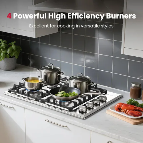 Vista 3 de GASLAND Cocina de gas de 30 pulgadas con 4 quemadores PRO GH2304SS, cocinas de gas NG/GLP convertibles a gas natural y propano, encendido