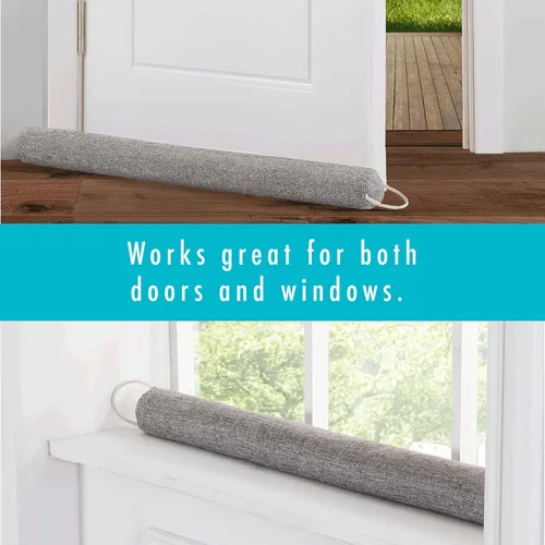 Vista 4 de Fresh Ideas Bloqueador de corrientes de aire y protector de puerta para uso con puertas o ventanas, 35.5 pulgadas x 3 pies, gris