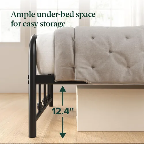 Vista 4 de Zinus Leonardo - Marco de cama con plataforma de metal, cabecero victoriano, tamaño individual Heavy Duty Bed Base, Ample Underbed Storage Space