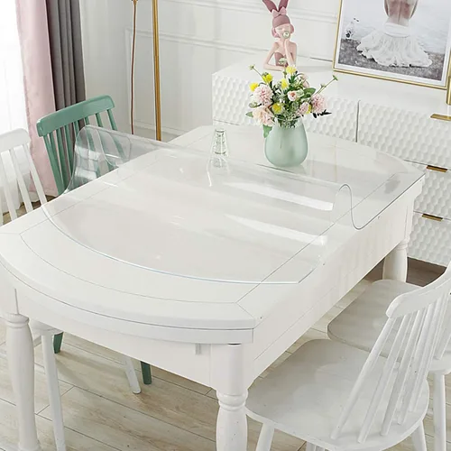 Vista 8 de Protector de mantel de plástico transparente ovalado en ángulo recto, tapete de mesa de cocina para el hogar de 0.118 in de grosor
