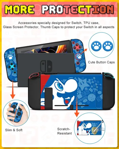 Vista 5 de Xinocy para Nintendo Switch Blue Maro Accesorios Bundle