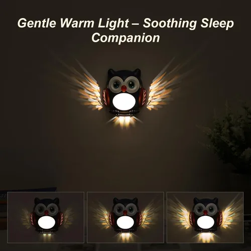 Vista 5 de Luz nocturna de búho 3D para niños - Lámpara de noche LED con sensor de movimiento con montaje magnético, 3 modos