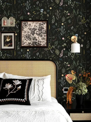 Vista 4 de Dimoon Papel tapiz floral de 78.7 x 16.1 pulgadas, papel de contacto negro grueso, papel tapiz grueso, papel tapiz delicado impermeable, hoja verde