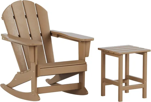 Vista 11 de Malibu - Sillas mecedoras Adirondack para patio al aire libre con juego de mesa auxiliar, gris