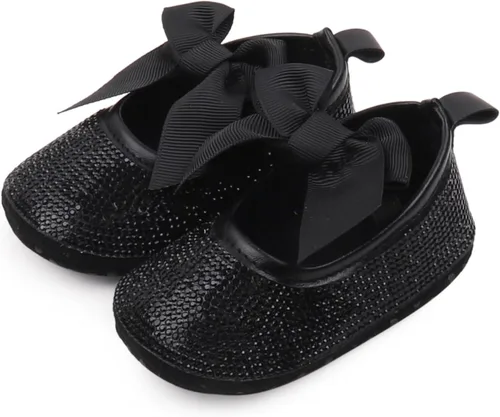 Vista 5 de Zapatos planos Mary Jane para bebés y niñas, con lazo brillante y diamantes de princesa, zapatos antideslizantes para cuna