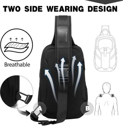 Vista 3 de JUMO CYLY Water-Resistant Sling Bag for Men, USB Crossbody Backpack Casual Mens Shoulder Bag