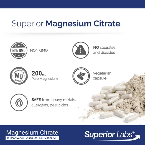 Vista 5 de Citrato de magnesio Citrato, No Estearato de magnesio, 0.04 oz Magnesio por porción, (0.007 oz Magnesio elemental), 120 cápsulas vegetales