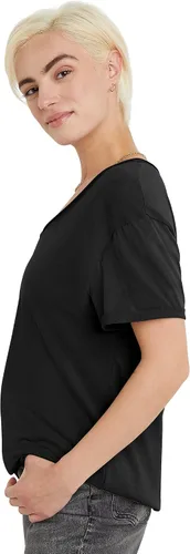 Vista 3 de Hanes Camiseta de manga corta con cuello en V para mujer con borde crudo, 100% algodón