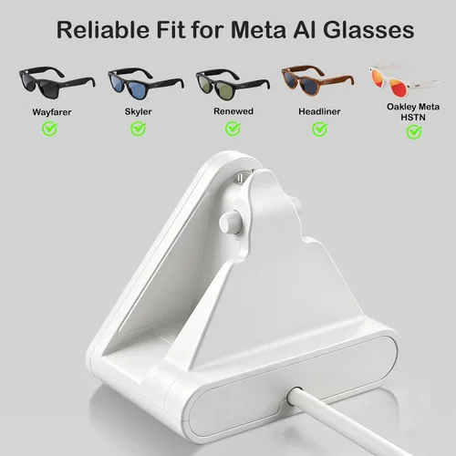 Vista 10 de Soporte de carga inteligente para lentes y cable compatible con Ray-Ban Meta Wayfarer Headliner Skyler, base de carga portátil USB-C para lentes