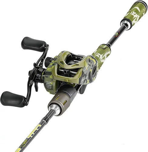 Vista 10 de Sougayilang Baitcaster Combo, Cañas de Pescar de Casting de Grafito de 2 Piezas 30Ton+24Ton, Mango SuperPolymer, Portacebo Estilo "S" con Carrete