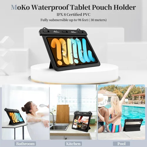 Vista 2 de MoKo Funda impermeable para tablet compatible con Fire HD 8/Fire 7, iPad Mini 6/5/4/3, Galaxy Tab Pro 8.4, Tab S2/Tab E/Tab A 8.0 8.4 hasta 8.5