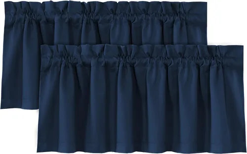 Vista 22 de H.VERSAILTEX Cenefas de cortina 100% opacas para ventanas, 2 paneles con aislamiento térmico, bolsillo para barra, pequeña cenefa corta para cocina