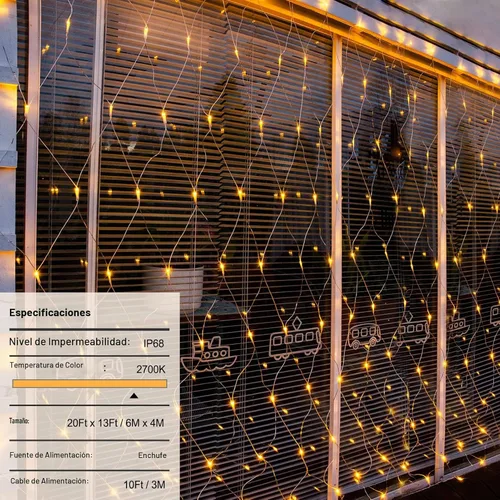 Vista 6 de echosari Luces de red para exteriores de 20 x 13 pies, enchufables con control remoto, 720 luces LED de red de Navidad IP68, totalmente impermeables