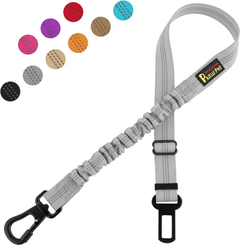 Vista 10 de Plutus Pet Cinturón de seguridad para perro para el coche, arnés de coche ajustable para perros con clip de mosquetón, cinturón de seguridad Beige