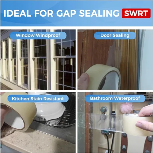 Vista 5 de SWRT 2 pulgadas x 27 metros 8 mil Cinta transparente resistente para sellado de ventanas, sin residuos, aislamiento de ventana para invierno