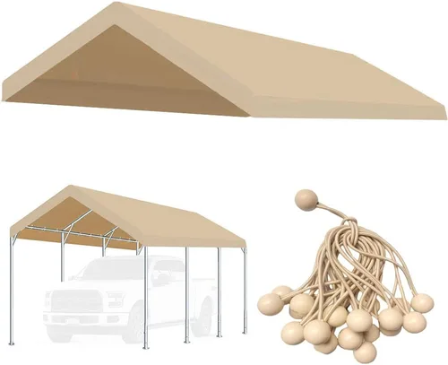 Vista 8 de Cobertura superior de toldo de repuesto mejorada de 10 x 20 pies para cochera, tienda de campaña, fiesta, con cuerdas elásticas de bola