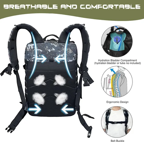 Vista 4 de WOLT Mochila táctica para hombres 45L, mochila militar grande de 3 días, mochila de asalto Molle Rucking mochila senderismo supervivencia, negro