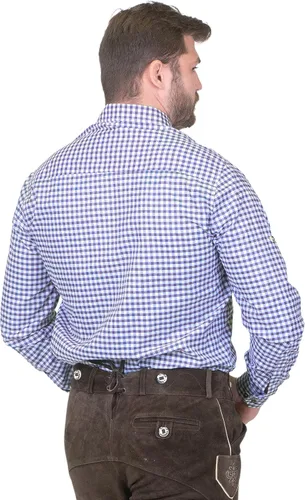 Vista 4 de Dirndl Trachten Haus Camisa de manga largamanga corta con botones a cuadros azules alemanes