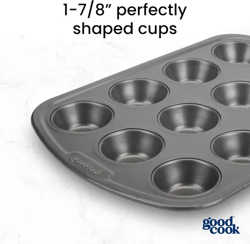 Vista 3 de GoodCook Everyday - Molde para muffins de acero antiadherente para 12 tazas, color gris