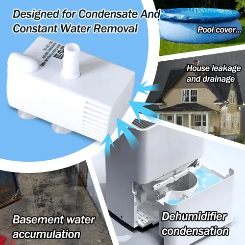 Vista 2 de Bomba de sumidero pequeña automática con sensor de agua, elevación de 8 pies, 70 GPH 115 V/230 V, mini bomba de condensado con interruptor