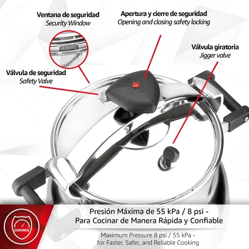 Vista 6 de Magefesa Alustar - Olla a presión de aluminio de 23.2 cuartos de galón, construcción extragruesa, base de termodifusión, 3 sistemas de seguridad