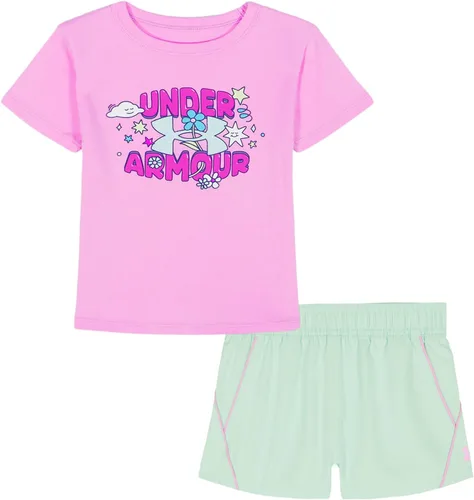 Vista 73 de Under Armour Conjunto de camiseta y pantalones cortos de manga corta de 2 piezas para niña Soft Fabric for Everyday Comfort, Breathable, Lightweight