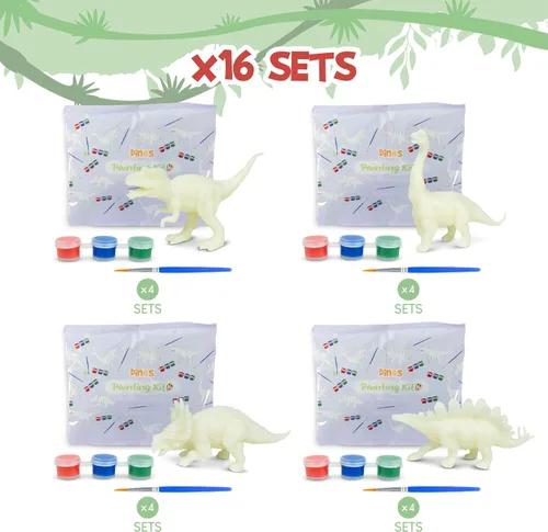 Vista 2 de BONNYCO Recuerdos de fiesta de dinosaurios para niños, kit de pintura para niños, paquete de 16, bolsas de regalo de dinosaurio para niños de 3 a 5
