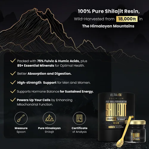 Vista 4 de Resina Shilajit del Himalaya 100% pura oro 500 orgánico 75% de ácido fúlvico de alta potencia, ácido húmico y más de 85 oligominerales Energía