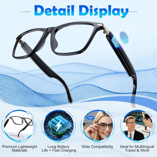 Vista 3 de Lentes inteligentes de traducción AI con 138 idiomas, gafas Bluetooth compatibles con ChatGPT, lente fotocromática con altavoces de oreja abierta