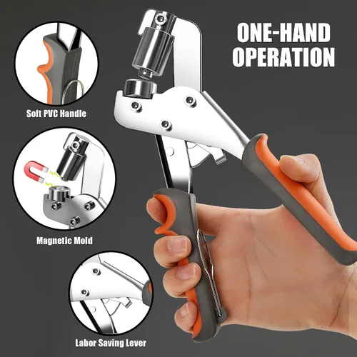 Vista 3 de Kit de herramientas para ojales, alicates de mano con 600 ojales de 3/8 pulgadas, kit de ojales resistentes, kit de alicates para bricolaje