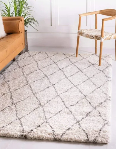 Vista 7 de Unique Loom Rabat Shag Collection - Alfombra de área con enrejado (2 pies 2 pulgadas x 3 pies 1 pulgada, rectangular, marfil puro/gris)