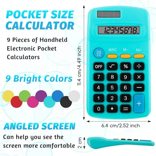 Vista 2 de Calculadora de función estudiantil de tamaño de bolsillo a granel, mini calculadora de batería solar básica colorida para Navidad, regalos