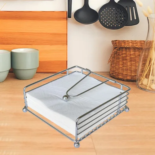 Vista 8 de hiwafifi Servilletero para mesa, dispensador de servilletas plano con brazo pesado, soporte cuadrado de papel de cóctel de elegante hierro rústico